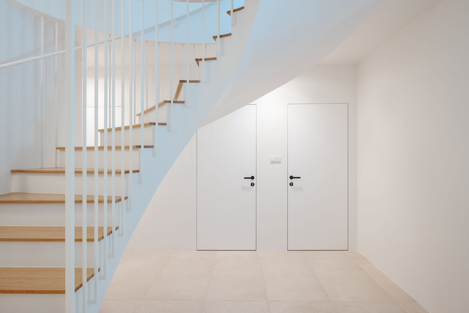 staircase and frameless doors